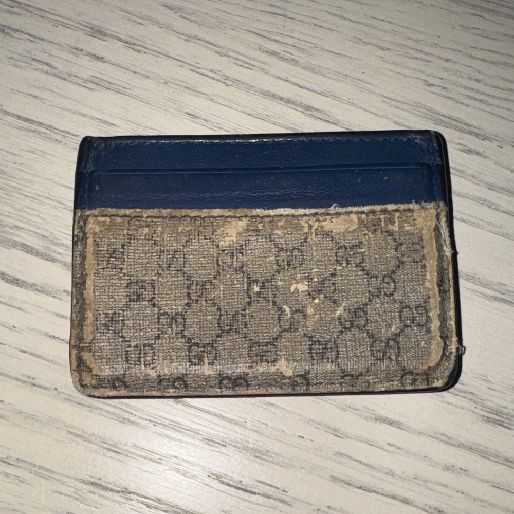 Gucci Blue and Beige Monogram Card Holder with Money Clip